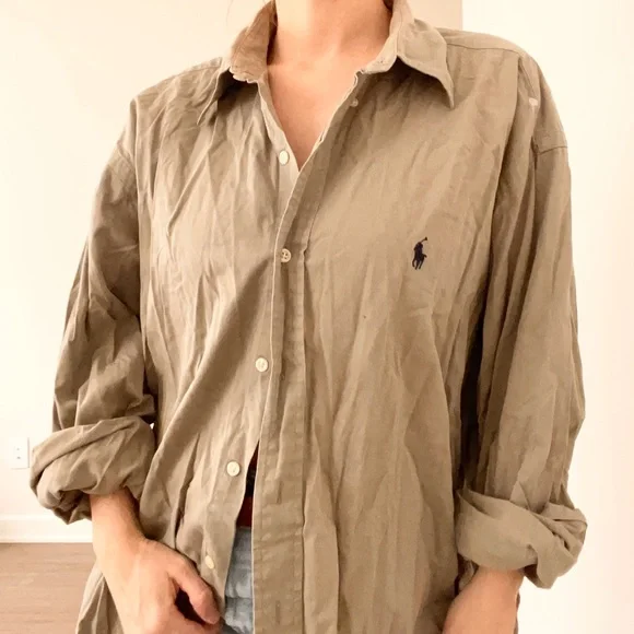 Vintage Ralph Lauren Tan Gray Button-Up Shirt - Picture 4 of 5